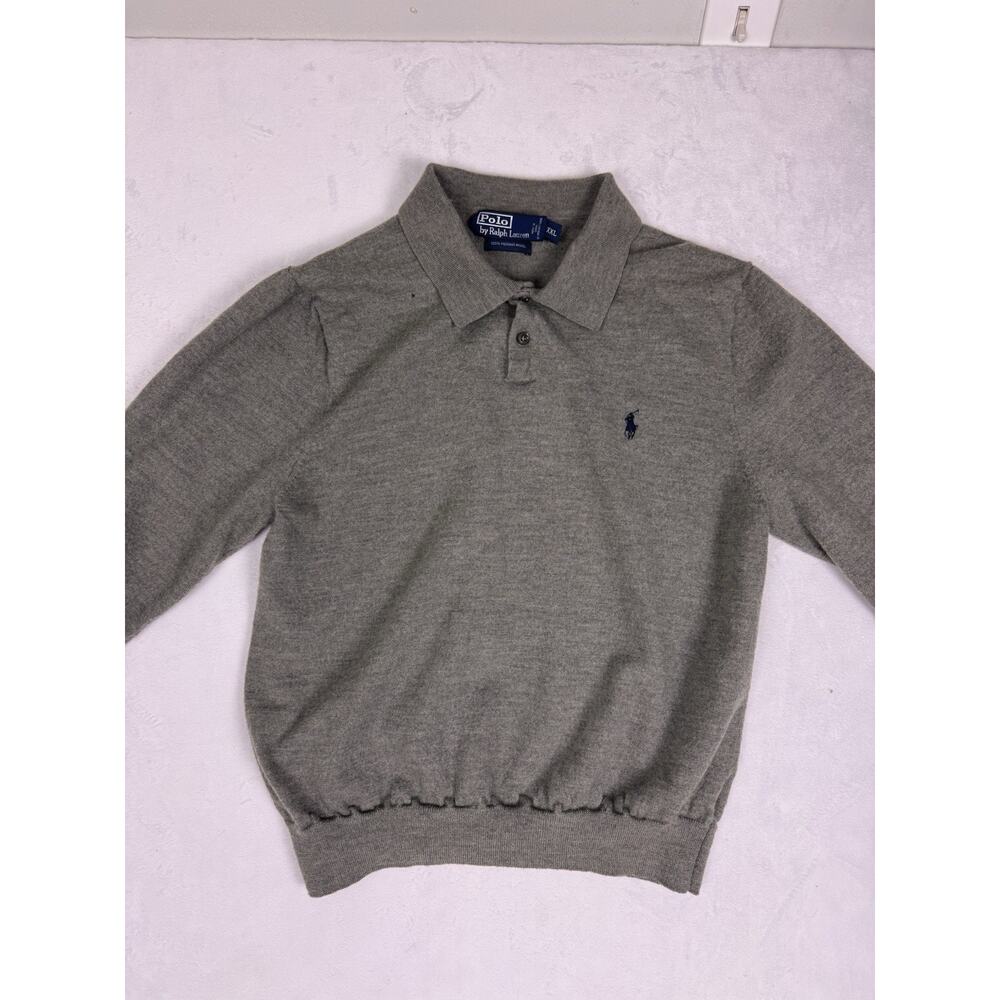 Polo Ralph Lauren Merino Wool Sweater Mens XXL Gray Small Hole Slim Fit EUC